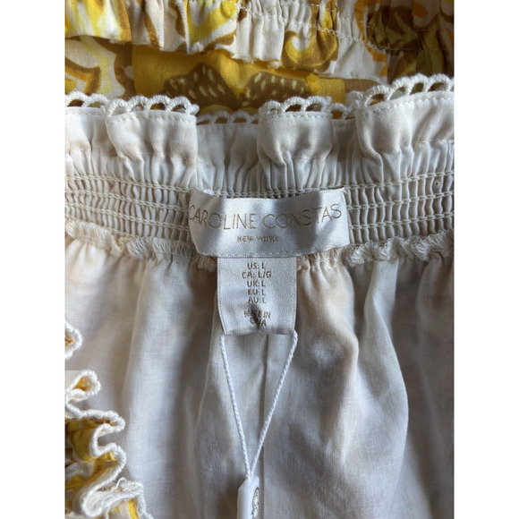 Caroline Costas Dress Large Yellow Floral Smoked Boho New Straps Aline - Picture 10 of 14